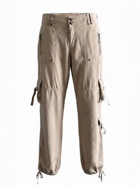 VTG Y2K The Limited 100% Silk Cargo Utility Pants Size 10 Khaki Balloon Low Rise